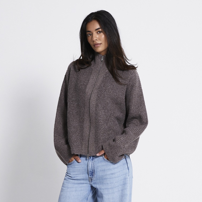 Zip knit cardigan "Zip Cardigan" Light Brown